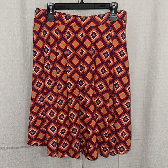 LuLaRoe 2XL Madison Orange Tribal Geo Print Pleated Full Skirt with Pockets - Picture 2 of 7